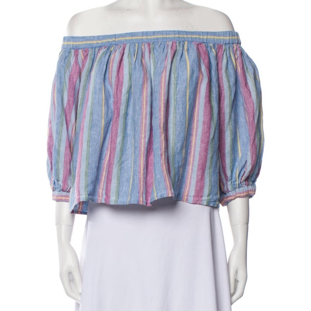 Frame Denim Multicolor Off-Shoulder Linen Blouse Top, Size S